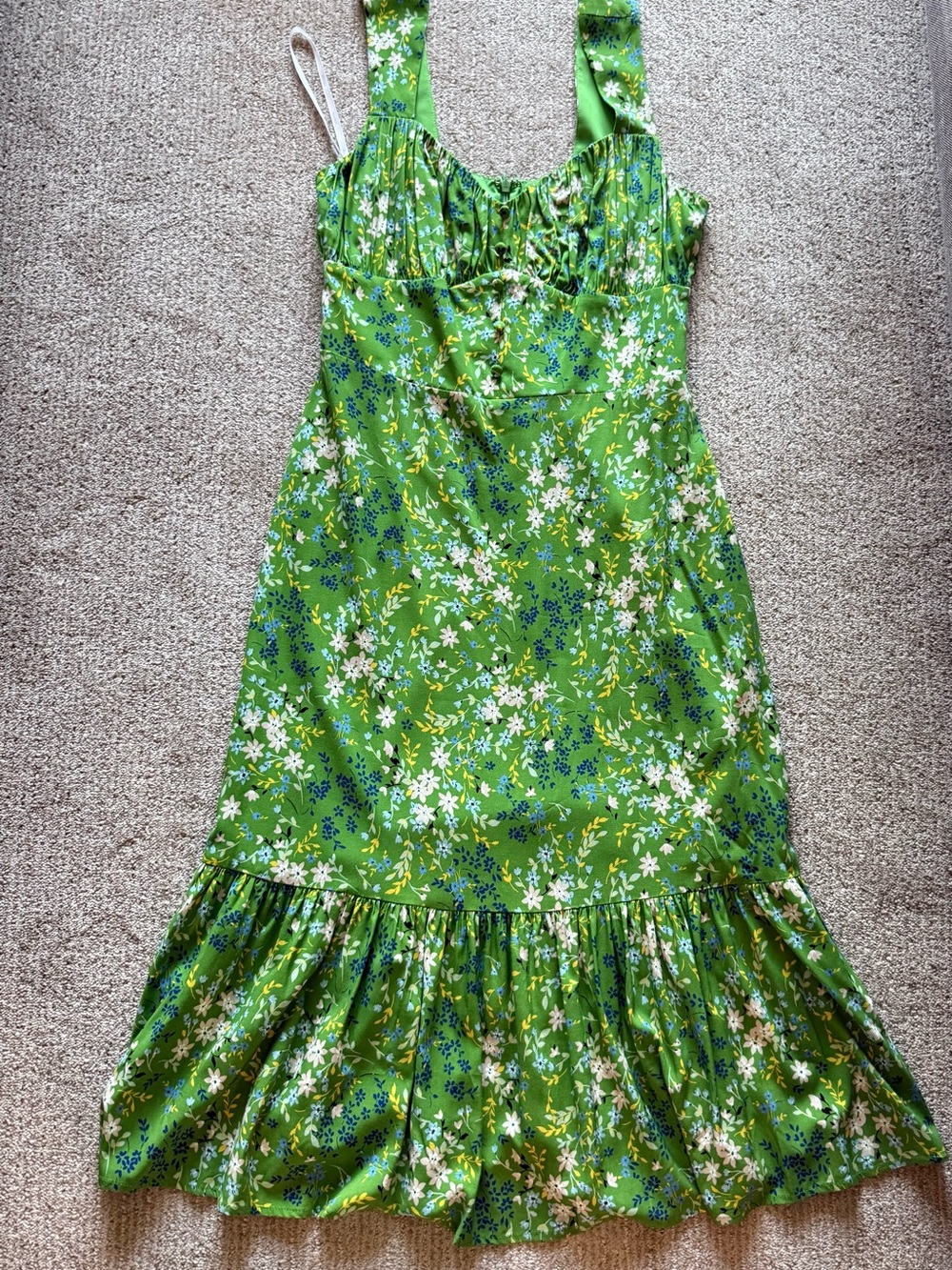 Kensie Green Floral Midi Dress with Ruffle Hem
